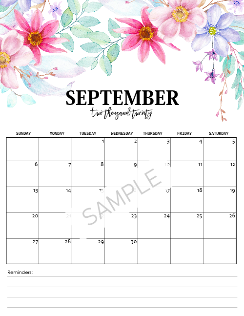 2020 Monthly Floral Calendars