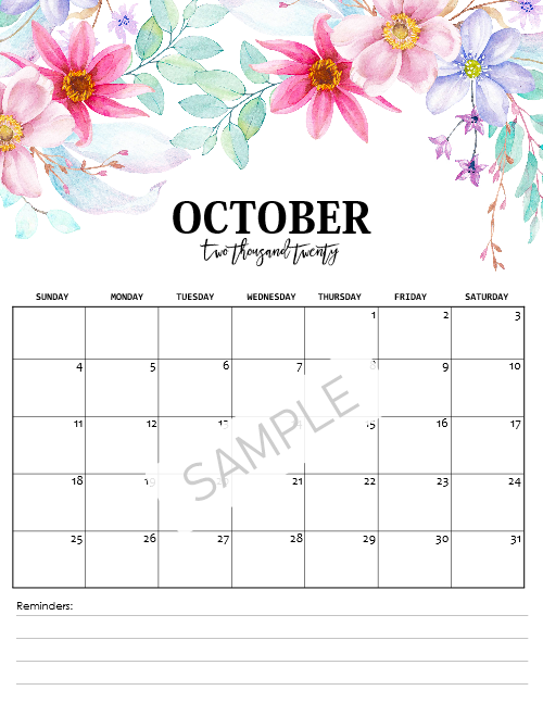 2020 Monthly Floral Calendars