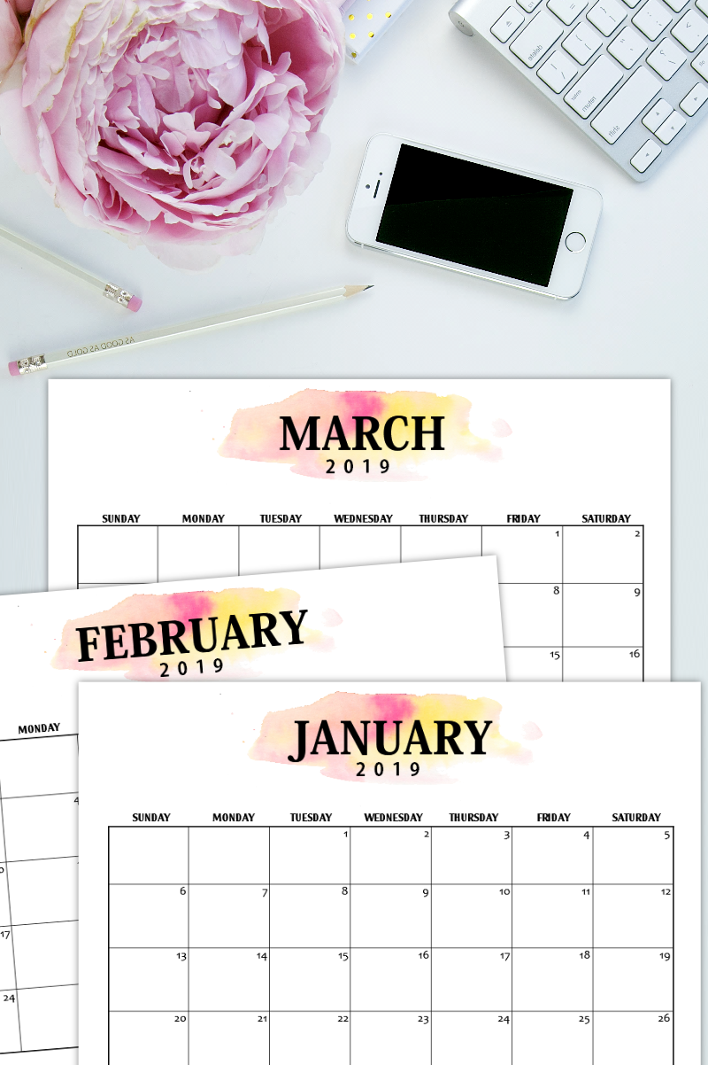 Printable 2019 Calendar in Classic Minimalist Style