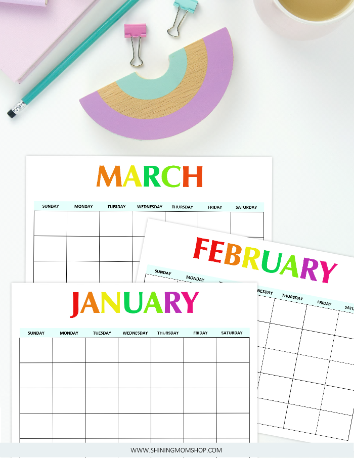 Rainbow Blank Calendar