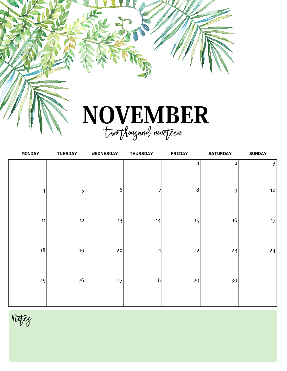 Nature-Inspired 2019 Monthly Calendars (Monday Start)