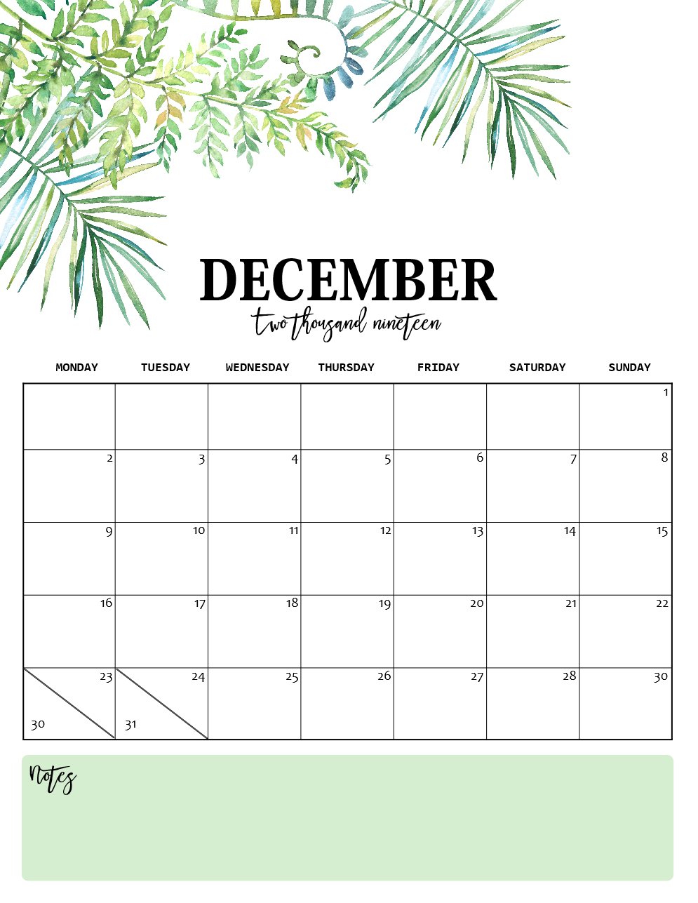 Nature-Inspired 2019 Monthly Calendars (Monday Start)