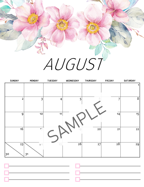 2020 Floral Calendar in Beautiful Florals!