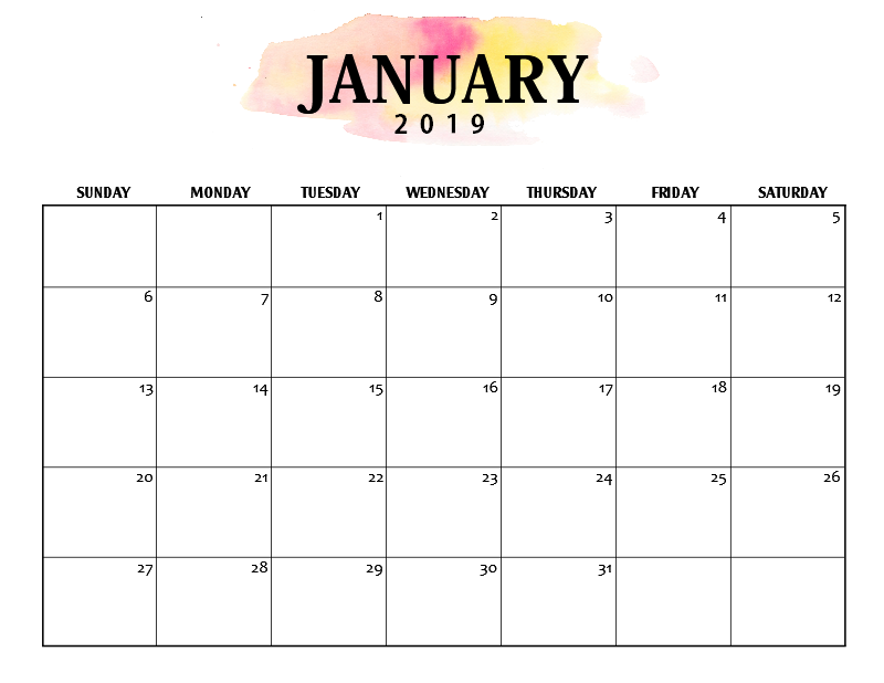 Printable 2019 Calendar in Classic Minimalist Style