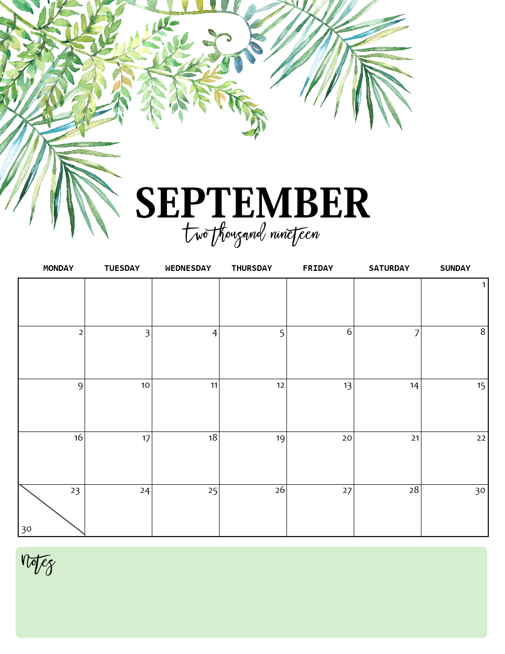 Nature-Inspired 2019 Monthly Calendars (Monday Start)